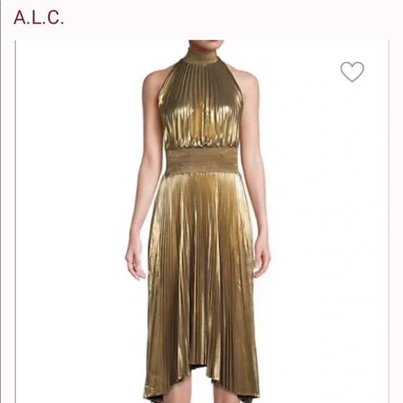 A.L.C. Renzo pleated dress in metallic gold - Picture 3 of 7